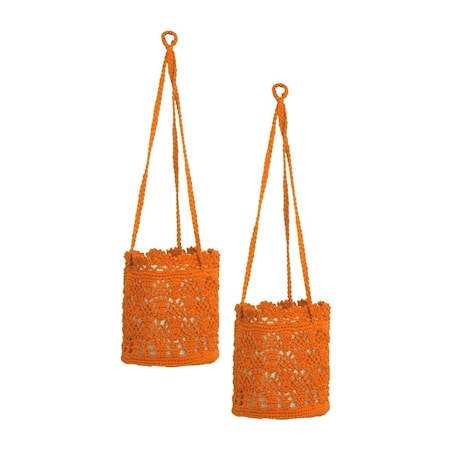 Heritage Lace 8 x 8 x 8 in. Mod Crochet Hanging Baskets, Orange - Set of 2 MC-1080O-S